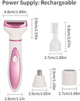 Electric Razor for Women, Bikini Trimmer Womens Shaver for Face Nose Eyebrow Body Leg Pubic Underarm Arm Ladies Rechargeable 4 in 1 Hair Removal Kit Painless Trimming, Gifts for Women (Pink)