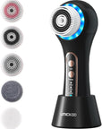 Face Scrubber Exfoliator,Facial Cleansing Brushes Rechargeable IPX7 Waterproof with 5 Brush Heads,Electric Face Spin Brush for Exfoliating, Massaging and Deep Cleansing (Black+Gold)