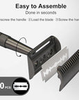 Black Safety Razor, Single Blade Razors for Men, with 10 Double Edge Blades, Long and Heavy Duty Stainless Steel Handle, Reusable Metal Eco-Friendly Razor, Plastic Free, Smooth Shave
