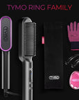Hair Straightener Brush, TYMO Ring Hair Straightener Comb Straightening Brush for Women with 5 Temps 20s Fast Heating & Dual Voltage, Black