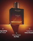 BellaVita Luxury G.O.A.T. Men's Eau De Parfum (3.4 fl.oz) | Natural Refreshing Notes of Bergamot, Lavender, Vetiver & Patchouli Oriental | Fresh Perfume for Men | Long-Lasting Perfume for Mens EDP