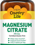 Country Life Magnesium Citrate - 120 Tablets - Supports Muscle & Nerve Function, Heart Rhythm, Healthy Immune System, Energy Production - Magnesium Citrate 250mg, Magnesium Complex Supplement