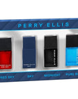 Perry Ellis Men's Mini Coffret Gift Set - Red Sky, Sky, Midnight, Pure Blue - 4-pack of .25 fl oz EDT mini travel sprays