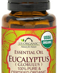 US Organic 100% Pure Eucalyptus Essential Oil (Globulus) - USDA Certified Organic, Steam Distilled - W/Euro droppers (More Size Variations Available) (15 ml / .5 fl oz)