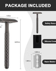 Single Blade Safety Razor for Men with Silicone Cover & 10 Blades Double Edge Safety Razor for Travel Metal Eco-Friendly Reusable Razor for Shaving (Matte Black)