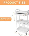 3 Tier Rolling Utility Cart with Drawer,REBECAT Utility Cart Made of Multifunctional Storage Organizer Tool for Kitchen,Bathroom,Living Room,Office(White)