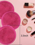 Reusable Makeup Remover Pads 16 Pack Microfiber Cleansing Facial Rounds Wipes Face, Eyes, Lips(3.5inch, dark pink)