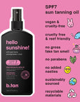 b.tan SPF 7 Deep Tanning Dry Spray | Hello Sunshine Tanning Oil - Enriched w/Bronzer & Tan Boosting Actives, Deeply Nourishes Skin w/Goji Berry, Pomegranate + Açai, Vegan, Cruelty Free, 8 Fl Oz