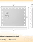 Vanity Mirror with Lights, 32 x 24 Tabletop Hollyhood Makeup Mirror, Hollywood Lighted Mirror with 18 Dimmable LED Bulbs,3 Colors Modes,Touch Control,Metal Frame,
