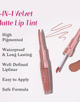 2-IN-1 Lip Liner and Lip Stain, High Pigmented Long Lasting Velvet Lip Tint, Well-Defined Lipliner, Weightless Waterproof Not Animal Tested, Matte Finish Makeup