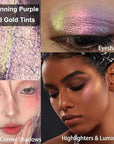 Afflano Purple-Gold Duo Chrome Multichrome Eyeshadow, Holographic Glitter, Color Change Sparkle Chameleon Luminizer Highlighter