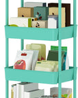 Sywhitta 4-Tier Plastic Rolling Utility Cart with Handle, Multi-Functional Storage Trolley for Office, Living Room, Kitchen, Movable Storage Organizer with Wheels, Green