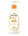 Aveeno Protect + Hydrate Sunscreen Moisturizing Lotion with Prebiotic Oat, Broad Spectrum SPF60, Paraben, & Oil Free, Weightless, Water & Sweat Resistant (80-min) for Sensitive Skin, 12 Fl Oz