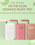 Pixi Beauty Radiance Ready On-the-Glow Trio | Hydrating Hydrating Tinted Moisture Stick Blush, Bronzer, and Highlighter Set | Travel Size, Vegan, and Paraben-Free