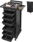 EBANKU Salon Beauty Rolling Trolley Cart, Black Hair Salon Storage Cabinet Barber Organizer Tool Multi Drawers Rolling Cart Free Standing Furniture with 4 Universal Wheels Hair Salons Supplies