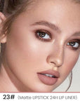 2-in-1 Light Nude Beige Lip Liner & Lipstick Set Kit for Women, Matte Lips Kit with Lip Liner Lip Stains Long Lasting Waterproof 24 Hour Lipstick and Lip Liners Combo Lipliners Pencil Set 23