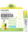 TEAZEN Pineapple Kombucha Tea, Hydration Drink Mix, Sugar Free, Live Probiotics & Prebiotics, 30 Sticks, 5.29oz