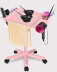 Extension Salon Tray Hair Extension Cart Tray Pink Multi-Function Extensions Rolling Tray with Blow Dryer Holder and Storage Platform
