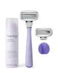 Flamingo Razors for Women Shave Set, 1 Women's Razor Handle (Lilac), 2 Razor Five-Blade Refills, 1 oz. Foaming Shave Gel, and 1 Shower Holder