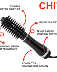 CHI 3-in-1 Round Blowout Brush, Hair Dryer Brush For Smooth, Frizz-Free Hair, 3 Interchangeable Brush Heads & Adjustable Heat Settings