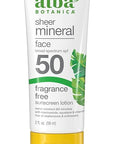 Alba Botanica Sunscreen for Face, Fragrance-Free Sheer Mineral Face Sunscreen Lotion, Broad Spectrum SPF 50, Water Resistant and Biodegradable, 2 fl. oz. Bottle