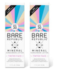 Bare Republic Tinted Mineral Sunscreen SPF 30 Sunblock Face Lotion, Sheer and Non-Greasy Finish, 1.7 Fl Oz, 2 Pack
