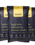 Exfoliating Washcloth Face & Body Scrub Towel - Japanese Exfoliating Towel with Hexagon Fibers, Body Scrubber with 2 Sides for Scrubbing & Washing, Extra Long (Black, 3 Pack)