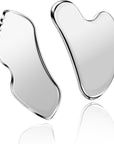MoHern 2 Pcs Stainless Steel Gua Sha Tool, Gua Sha Facial Tools, Durable GuaSha Tool for Jawline Sculpting, Face Massager, Puffiness Reducing, Skin-Care Gift