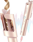 TYMO Cordless Automatic Curling Iron - TYMO CurlGo 1 Inch Beach Waves Rotating Curling Wand, Portable Hair Curlers for Travel, Dual Voltage & Rechargeable Curler for Women, Tangle-Free, Gold Blush