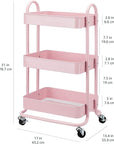Amazon Basics 3-Tier Rolling Utility or Kitchen Cart, Lockable Wheels, Multifunctional Storage, Dusty Pink