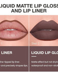 evpct Retractable 1Pcs Lip Liner Pencils and 1 Pcs Lip Gloss Makeup Set for Shaping & Sculpting Lips, Brown Long-Lasting Waterproof Longwear Matte Rich Lip Colors Liner Crayon Liquid Lipstick 05#