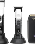Supreme Trimmer 3-in-1 Barber Bundle | 2Spee Clipper, 2Spee Trimmer & Crunch Foil Shaver | Professional Beard Trimmer Men’s Hair Clipper Kit | White