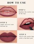 2Pcs Longwear Liquid Lip Liner Stain Marker Pen Set Long Lasting Waterproof, Dark Black Cherry Wine Red Matte 24 Hour Lip Liner and Lipstick Combo, Color Stay Lipliner All Day, Lip Stains peel off