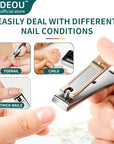 DEOU 3-in-1 Professional Nail Clipper Set - Stainless Steel Large/Medium Flat-Edge Clippers with Built-in Nail File, Champagne-Colored Nail Care Tools, Exquisitely Gift-Packaged for Home & Travel Use
