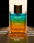 BELLAVITA Luxury NARCO Unisex Perfume for Women and Men | Notes of Bergamot, Jasmine and White Musk | Long-Lasting Luxury Perfume Oils | French Parfum for Women & Men, 100 ML