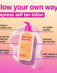 b.tan Dark Self Tanner Lotion | Glow Your Own Way, 1 Hour Express - Daily Quick Sunless Tanning Cream, Best Natural Bronze, Hydrating Vitamin C, Face & Body, No Fake Tan Smell, 8 Fl Oz