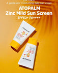 ATOPALM Zinc Mild Up Sun Cream SPF50+ PA++++ 65g, Dry Skin Moisturizing MLE Sun Protection, Korean Mineral Sunscreen