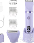 3-in-1 Electric Razor IPX7 Waterproof Bikini Trimmer Wet & Dry Use Painless Personal Trimmer Groomer for Ladies Face Body Legs Bikini Public Hairs Electric Lady Shaver with Replaceable Heads