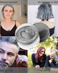 Silver Gray Hair Color Wax, Natural Hairstyle Wax 4.23 oz, Temporary Hairstyle Cream for Party, Cosplay, Halloween, Daily use, Date, Clubbing (Silver Grey)