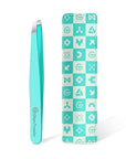 Expert Eyebrow Hair Removal Tweezer with Leather Case, GlamTweeler High Precision Slant Tip Stainless Steel Tweezers for Men and Women (Robin's Egg Blue)