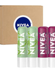 NIVEA Vegan Lip Care Variety Pack, Acai Seed Oil and Hemp Seed Oil with Shea Butter Lip Balm Sticks, 0.17 Oz Stick, Pack of 4