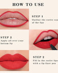 2Pcs Longwear Liquid Lip Liner Stain Marker Pen Set Long Lasting Waterproof, Dark Ruby Red Matte Semi Permanent 24 Hour Lip Liner and Lipstick Combo, Color Stay Lipliner All Day, Lips Stain peel off