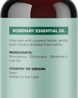 Pure Rosemary Oil for Hair Skin and Nails - 100% Pure Undiluted Rosemary Essential Oil with Dropper for Topical Uses Aromatherapy Diffusing and Home and Beauty DIYs - Vegan and Cruelty Free (1 Fl Oz)