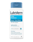 Lubriderm Daily Moisture Body + Face Wash, Hydrating Body Wash + Moisturizing Facial Cleanser with Pro-Ceramide & Shea Butter to Gently Cleanse, Light Fragrance & Hypoallergenic, 16 fl. oz