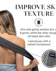 Exfoliating Washcloth Face & Body Scrub Towel - Japanese Exfoliating Towel with Hexagon Fibers, Body Scrubber with 2 Sides for Scrubbing & Washing, Extra Long Body Towel (Black)