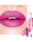 Kaely 2-in-1 Rose Metallic Lipstick and Lip Liner, Shimmer Liquid Metallic Lipsticks for Women, Glitter Lip Gloss Stain Long Lasting Waterproof Smudge Proof 24 Hour, Vegan Makeup, 15