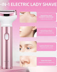 Wet & Dry Electric Razor for Women Body Razors 4-in-1 Facial Hair Remover Electric Shaver and Facial Hair Remover Painless Ladies Body Razors for Nose Face Body Leg Bikini Arm Hair