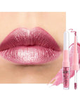evpct Warm Pink Metallic Glitter Lip Liner and Lipstick Combo Lip Gloss Stain Set Makeup for Women Long Lasting Waterproof 24, Baby Pink Metallic Shimmer Frosted Iridescent Glossy Liquid Lipstick 12