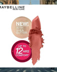 Maybelline Color Sensational Lipstick, Lip Makeup, Matte Finish, Hydrating Lipstick, Nude, Pink, Red, Plum Lip Color, Nude Nuance, 1 Count