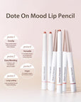 Heart Percent Dote On Mood Lip Pencil, Long-Lasting Creamy Lip Crayon Smooth Color Liner Retractable Lipstick Pencil 0.8g, #06. Rose Beige